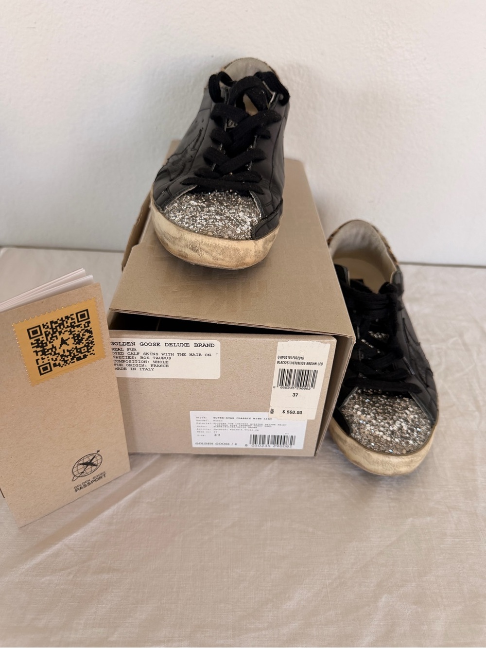 Golden Goose Private Edition Black Leather Sneakers with Silver Glitter Toe